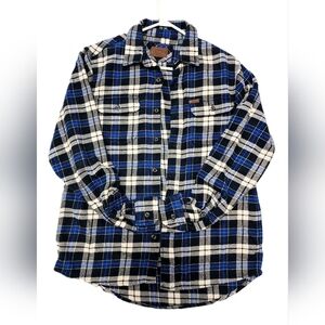 Orvis Blue 100% Cotton Flannel Button Down Casual Dress Shirt With Pocke…